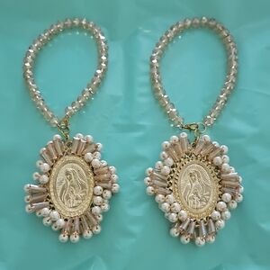 Gold and Pearl Religious Pendant Bracelet - Women Jewelry